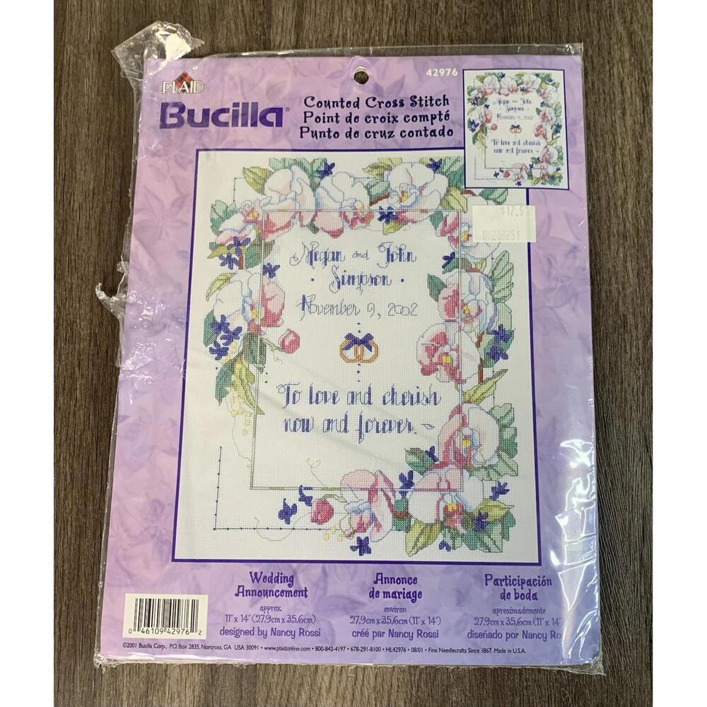 Bucilla Plaid Counted Cross Stitch Kit Wedding Sampler 42976- 2001 NIP